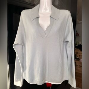 H by Halston Pale Blue V-Neck Collared Women's Sweater